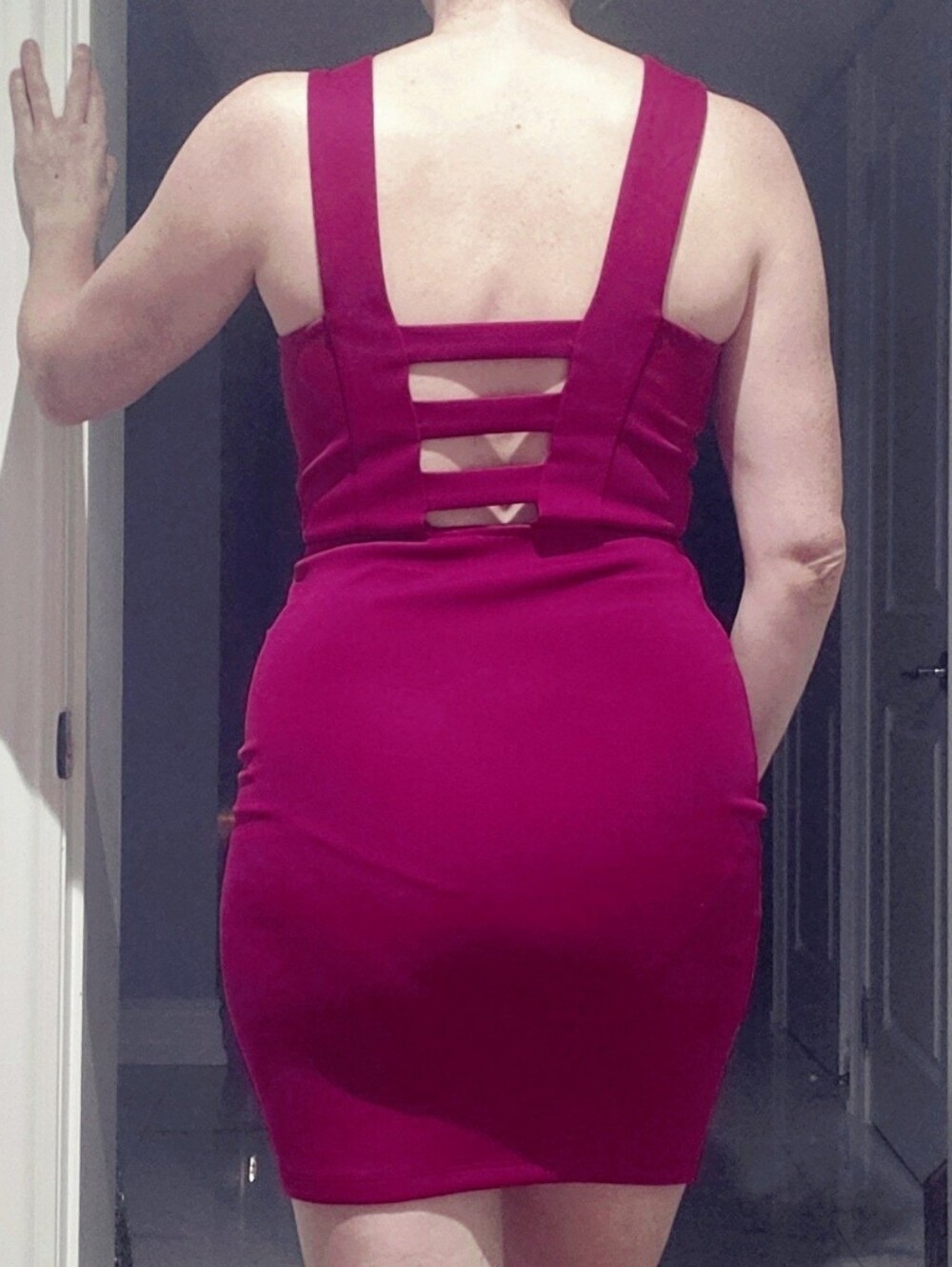 Y2K Sleeveless Fitted Sheath Cutout Dress in Deep Magenta